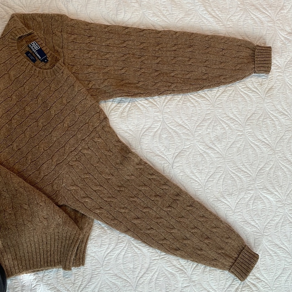 EUC XL Polo Ralph Lauren Wool tan cableknit  sweater. 70% Alpaca & 30% Wool. - Picture 3 of 7